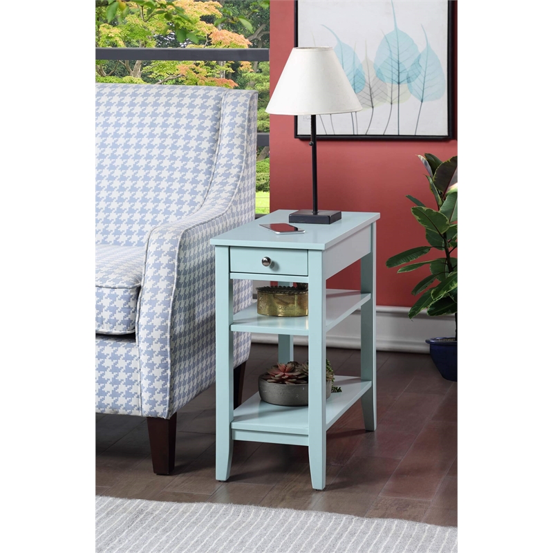 Pemberly Row Three Tier End Table With Drawer in Blue Wood Finish