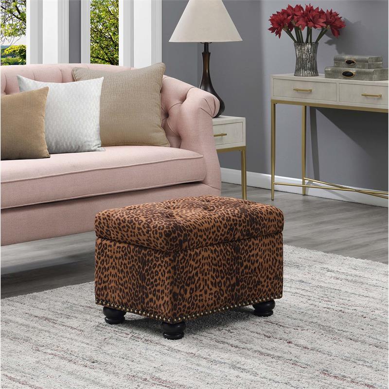 Pemberly Row Modern Storage Ottoman in Leopard Multi-Color Fabric