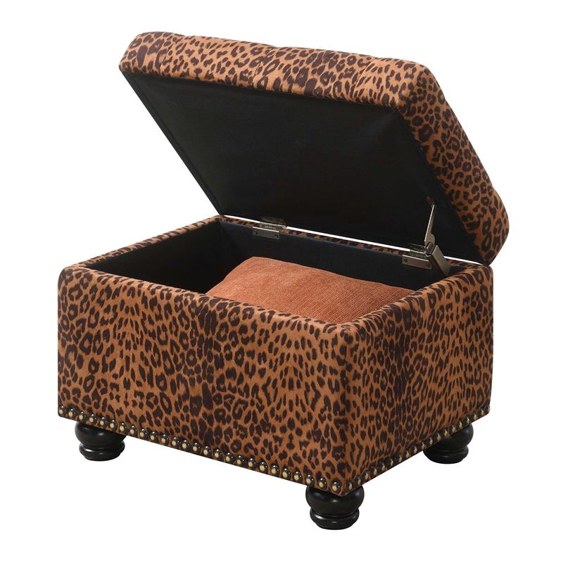 Pemberly Row Modern Storage Ottoman in Leopard Multi-Color Fabric