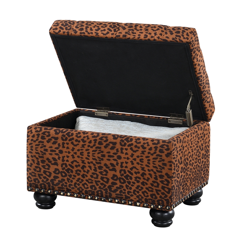 Pemberly Row Modern Storage Ottoman in Leopard Multi-Color Fabric