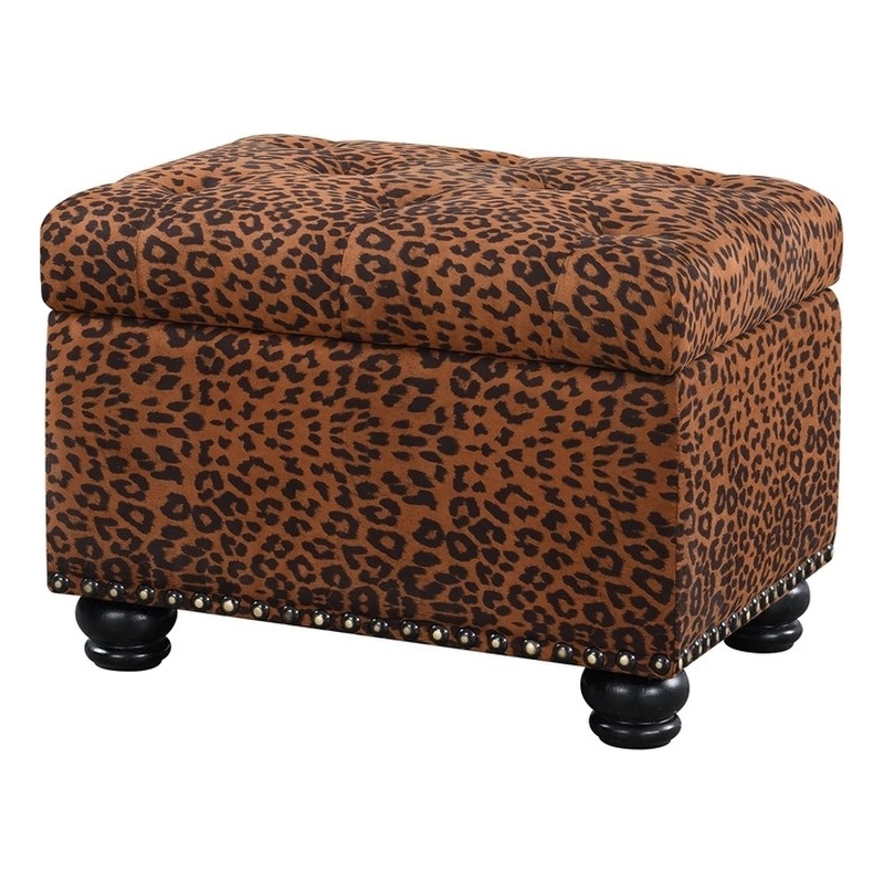 Pemberly Row Modern Storage Ottoman in Leopard Multi-Color Fabric