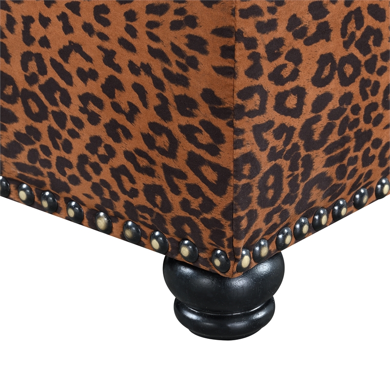 Pemberly Row Modern Storage Ottoman in Leopard Multi-Color Fabric