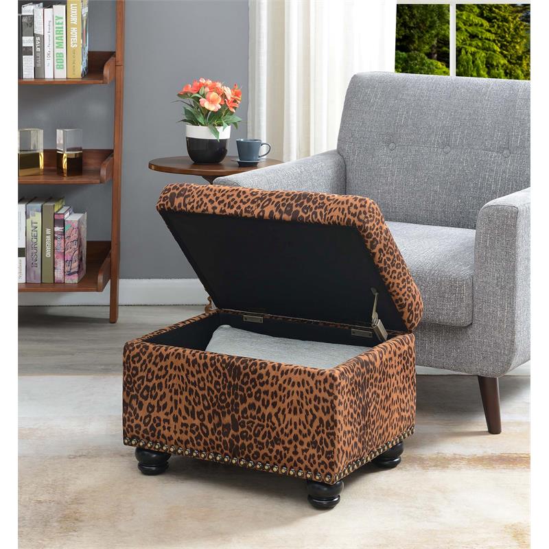 Pemberly Row Modern Storage Ottoman in Leopard Multi-Color Fabric