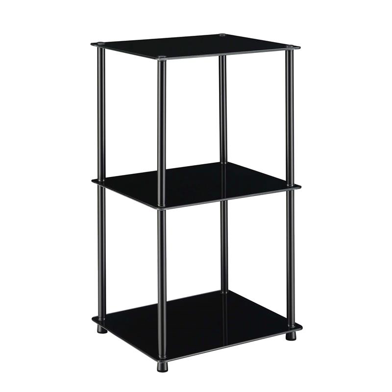 Pemberly Row Modern Classic Black Glass Three-Shelf Bookcase