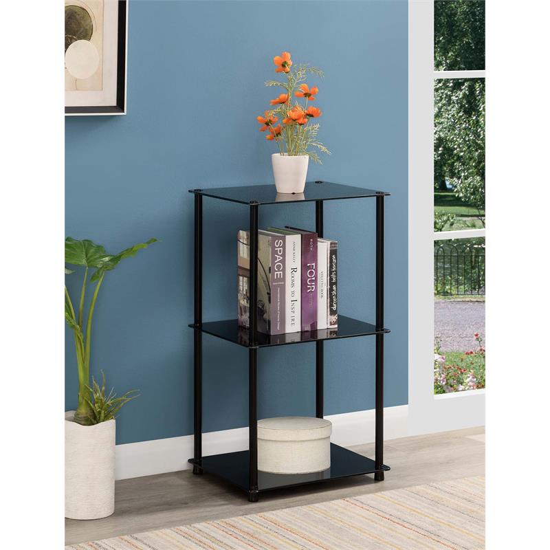 Pemberly Row Modern Classic Black Glass Three-Shelf Bookcase