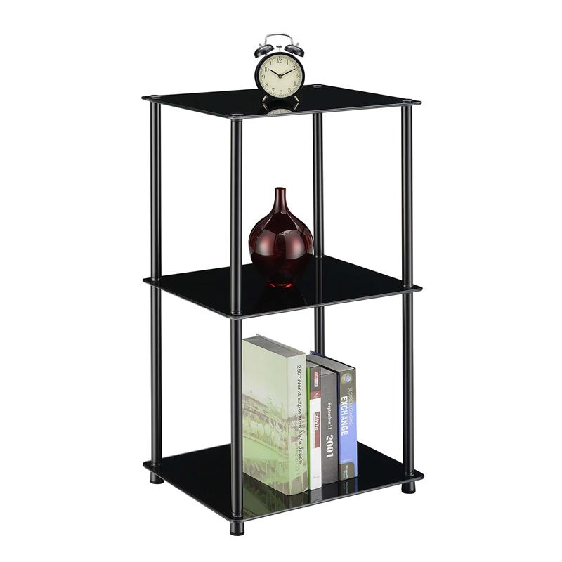 Pemberly Row Modern Classic Black Glass Three-Shelf Bookcase