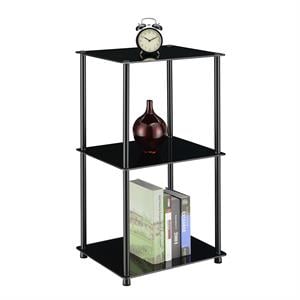 Pemberly Row Modern Classic Black Glass Three-Shelf Bookcase