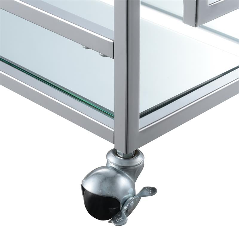 Pemberly Row Modern Bar Cart in Clear Glass and Chrome Metal Frame