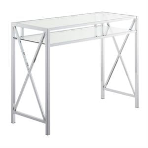 Pemberly Row 42-Inch Desk in Clear Glass and Chrome Metal Frame