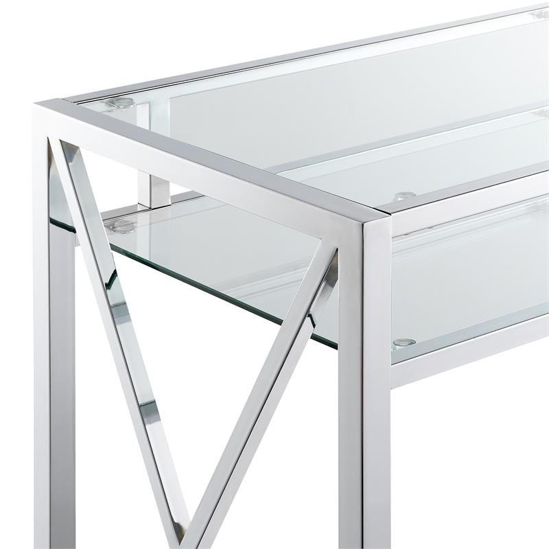Pemberly Row 42-Inch Desk in Clear Glass and Chrome Metal Frame
