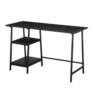Pemberly Row Modern Trestle Wood Metal Desk in Black Wood Grain