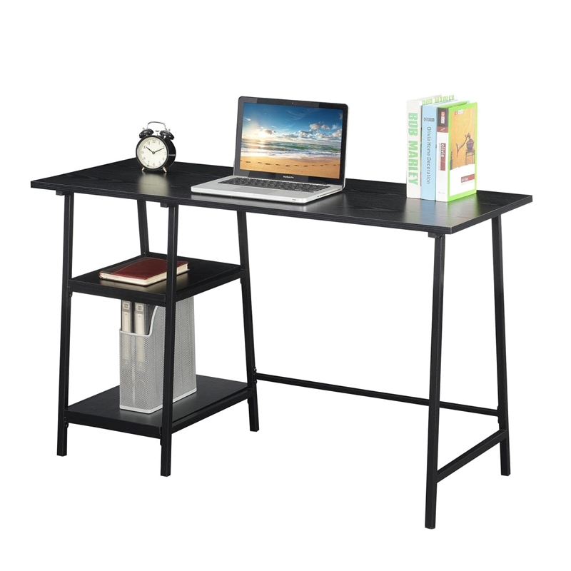 Pemberly Row Modern Trestle Wood Metal Desk in Black Wood Grain