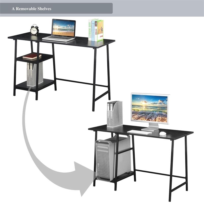 Pemberly Row Modern Trestle Wood Metal Desk in Black Wood Grain