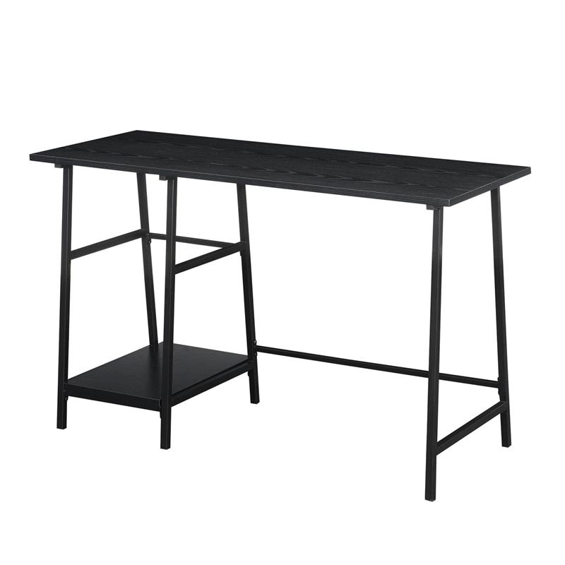 Pemberly Row Modern Trestle Wood Metal Desk in Black Wood Grain