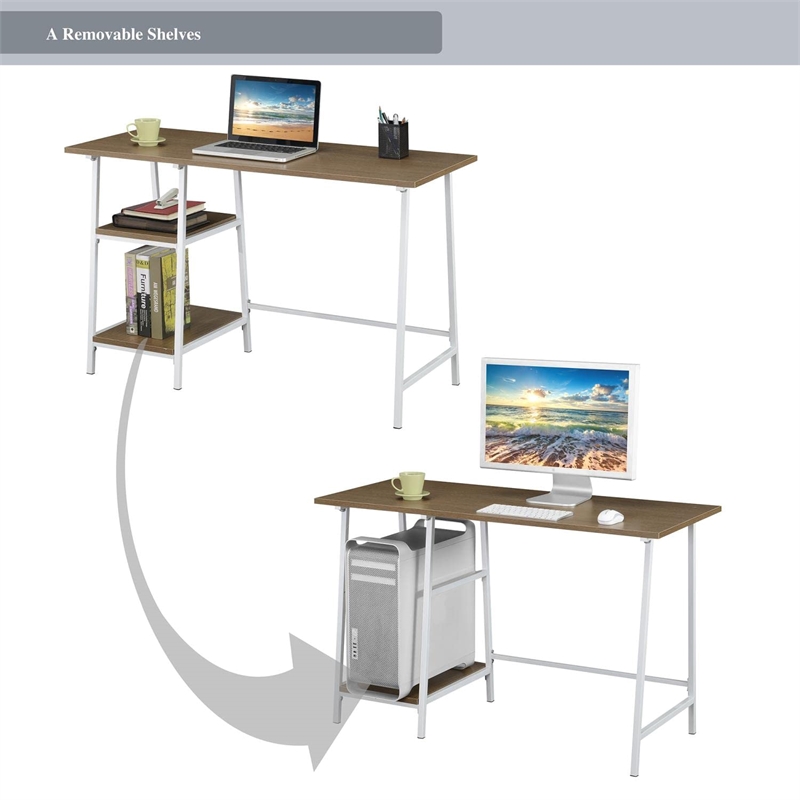 Pemberly Row Trestle Desk in Caramel Driftwood and White Metal Frame