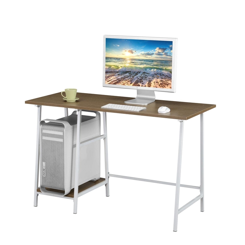 Pemberly Row Trestle Desk in Caramel Driftwood and White Metal Frame