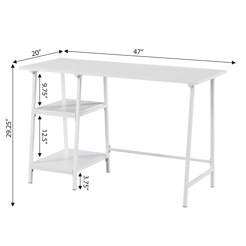 Pemberly Row Modern Trestle White Metal Desk with White Wood Top