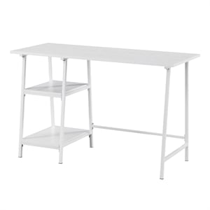 Pemberly Row Modern Trestle White Metal Desk with White Wood Top