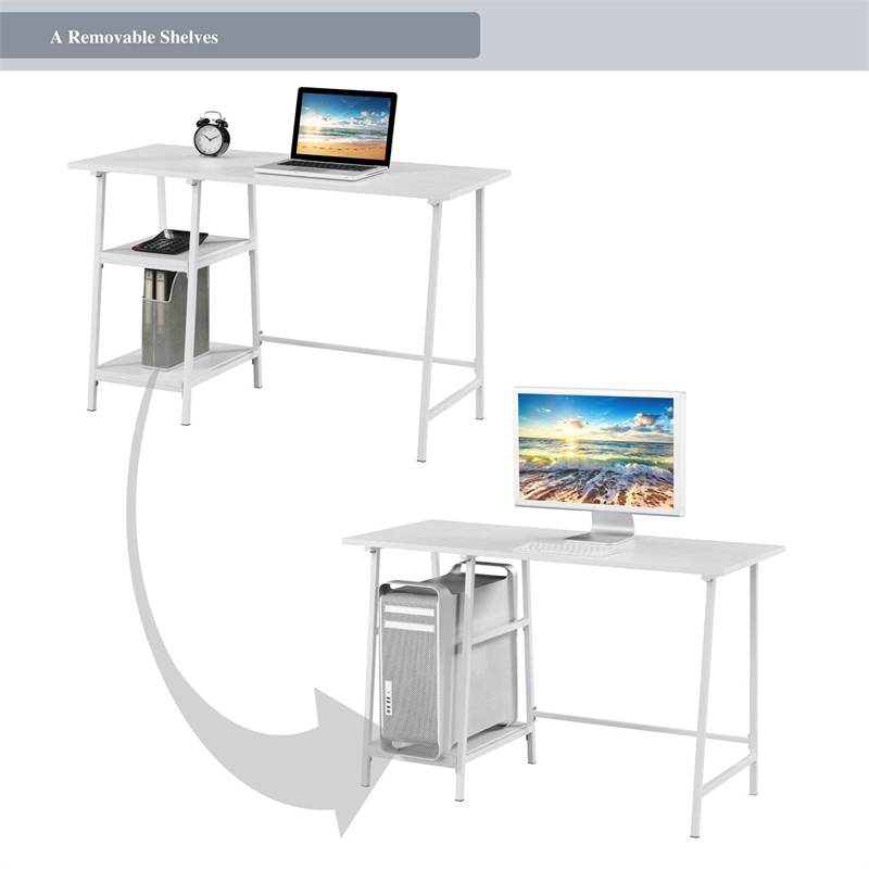 Pemberly Row Modern Trestle White Metal Desk with White Wood Top