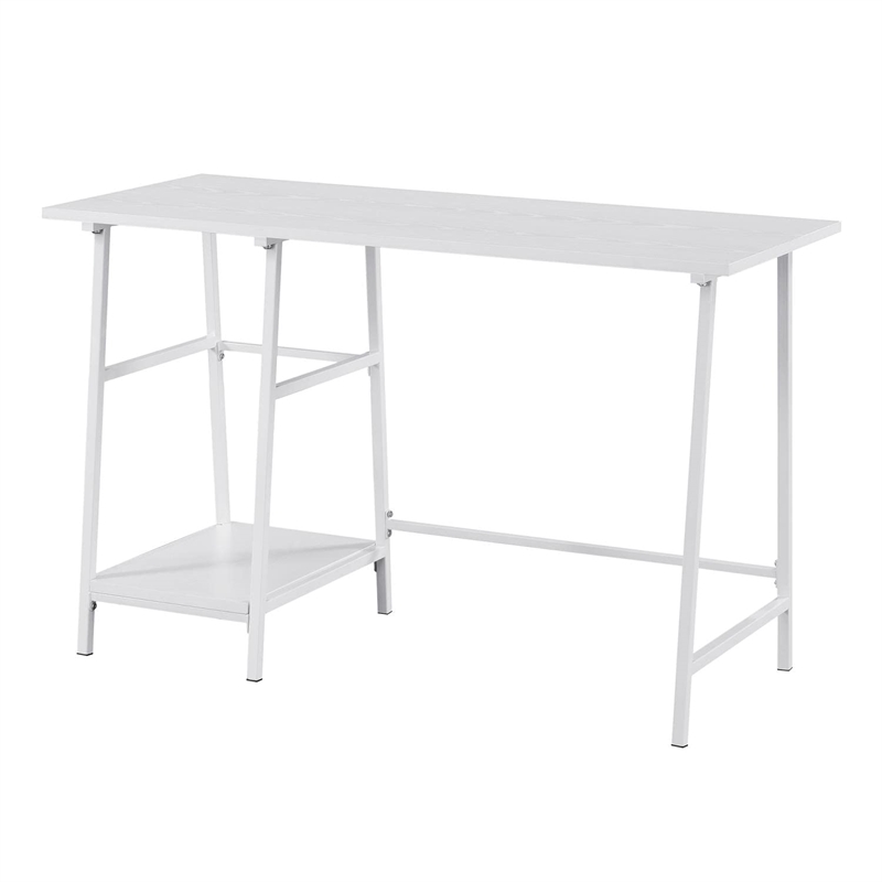 Pemberly Row Modern Trestle White Metal Desk with White Wood Top