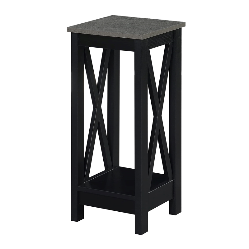 Pemberly Row Modern Plant Stand in Black Wood Finish with Gray Top