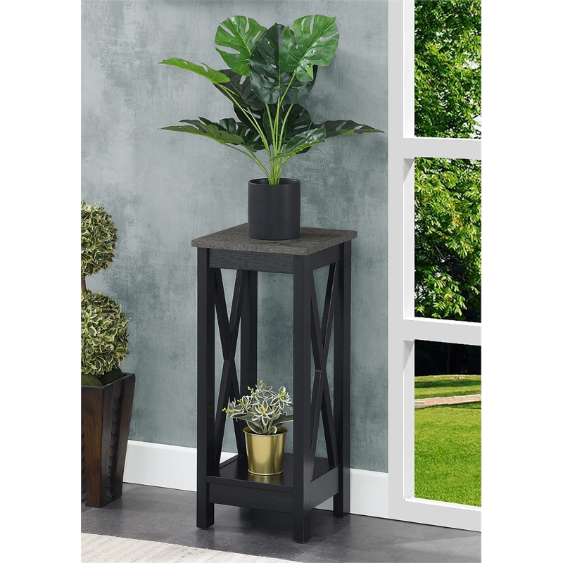 Pemberly Row Modern Plant Stand in Black Wood Finish with Gray Top