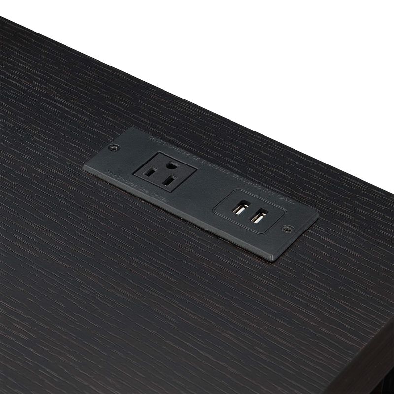 Pemberly Row Two-Drawer Desk with Charging Station in Black Wood