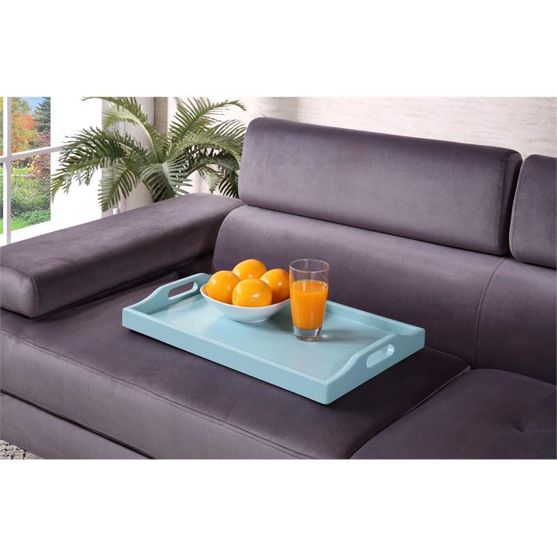 Pemberly Row Modern Serving Tray in Sea Foam Blue Wood Finish