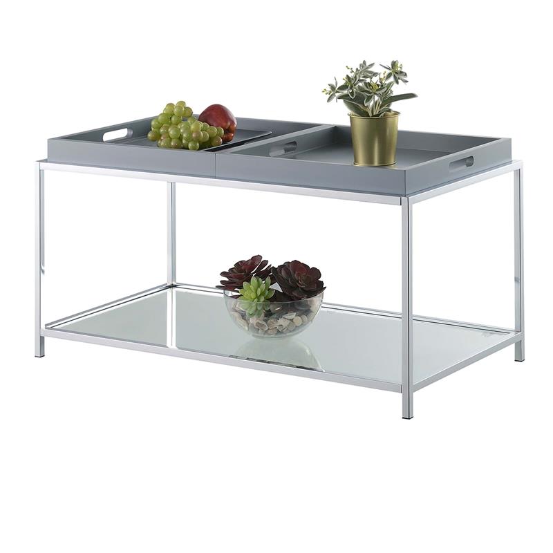 Pemberly Row Modern Coffee Table in Clear Glass and Chrome Metal