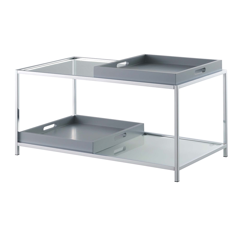 Pemberly Row Modern Coffee Table in Clear Glass and Chrome Metal