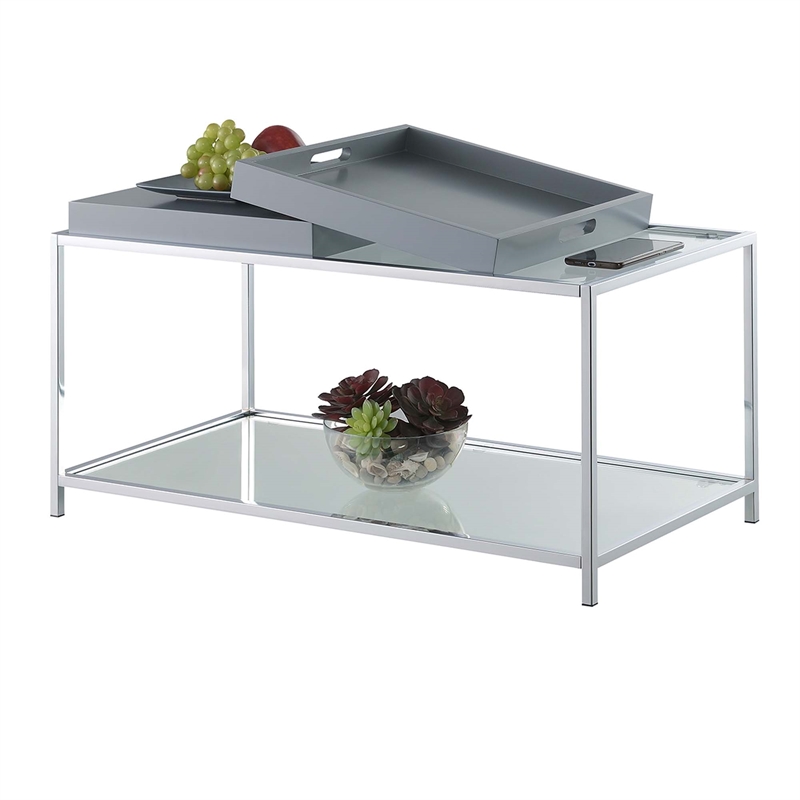 Pemberly Row Modern Coffee Table in Clear Glass and Chrome Metal