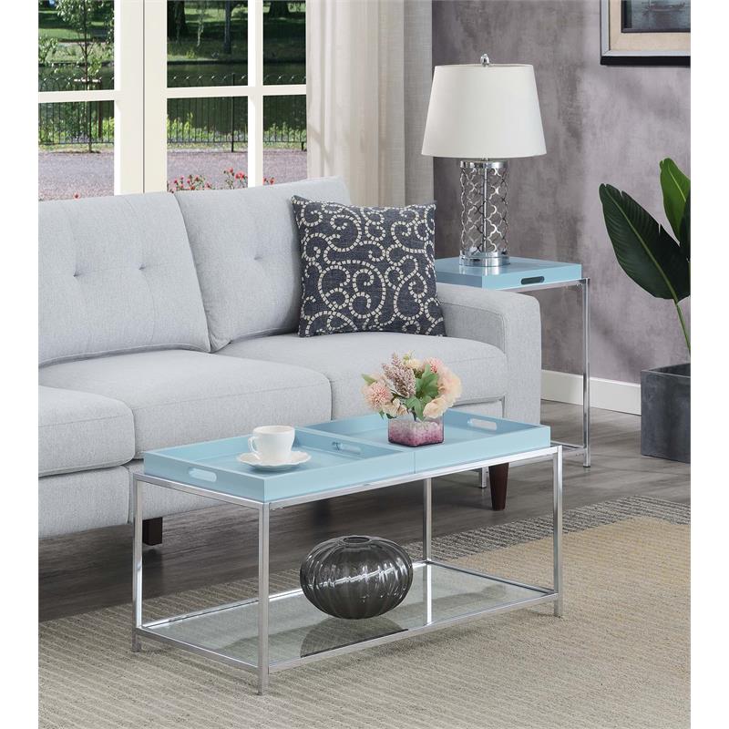 Pemberly Row Modern Coffee Table in Clear Glass and Chrome Metal