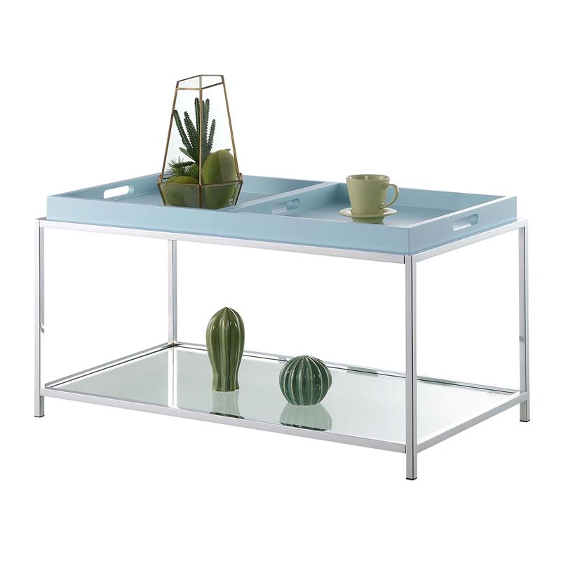Pemberly Row Modern Coffee Table in Clear Glass and Chrome Metal