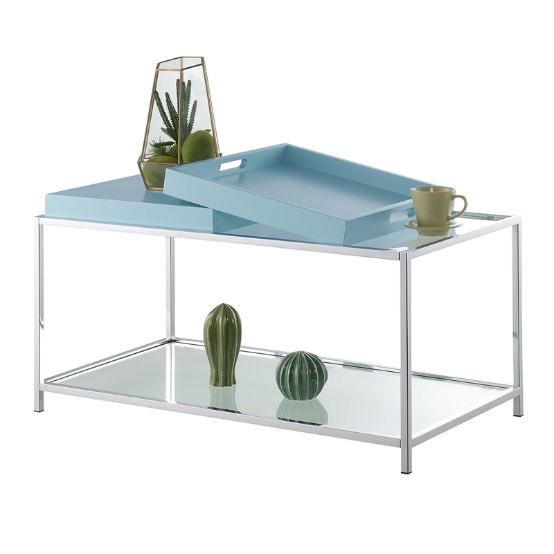 Pemberly Row Modern Coffee Table in Clear Glass and Chrome Metal