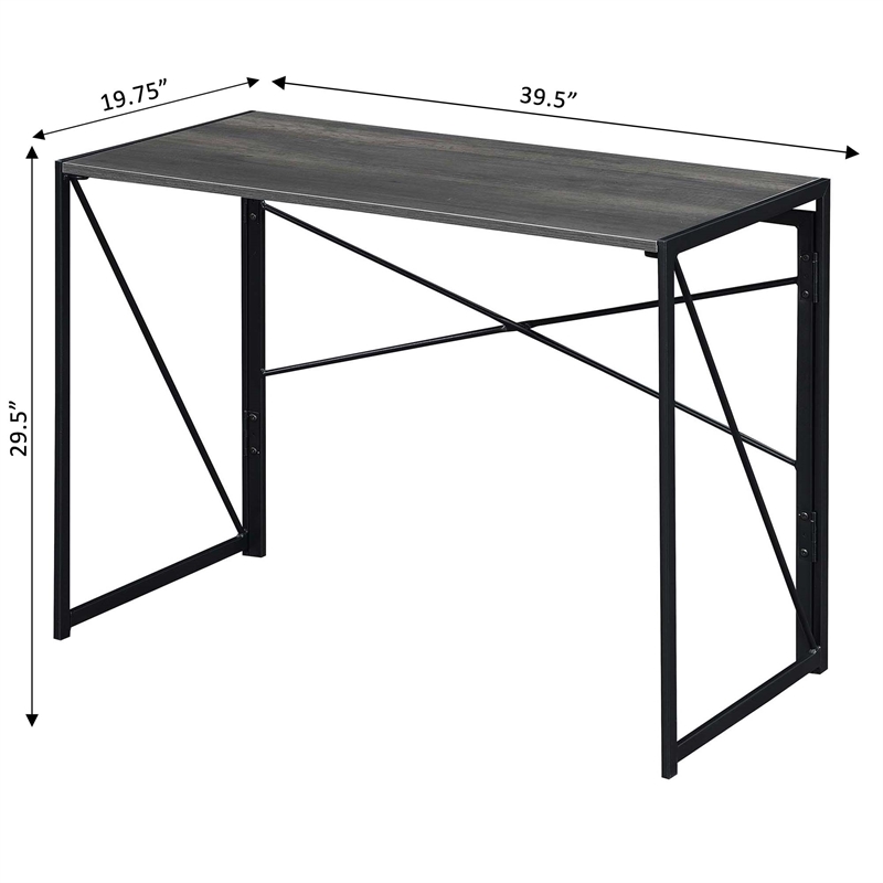 Pemberly Row Folding Desk in Gray Wood Finish and Black Metal Frame
