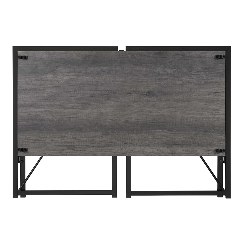 Pemberly Row Folding Desk in Gray Wood Finish and Black Metal Frame