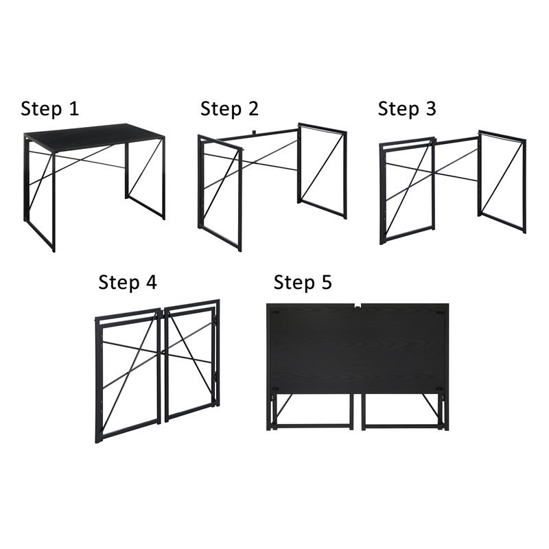 Pemberly Row Folding Desk in Gray Wood Finish and Black Metal Frame