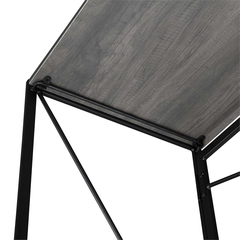 Pemberly Row Folding Desk in Gray Wood Finish and Black Metal Frame