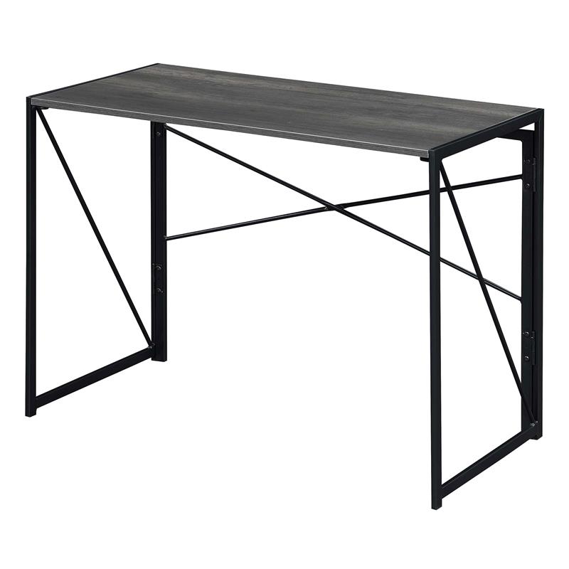 Pemberly Row Folding Desk in Gray Wood Finish and Black Metal Frame