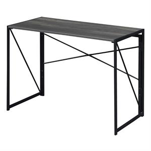 Pemberly Row Folding Desk in Gray Wood Finish and Black Metal Frame