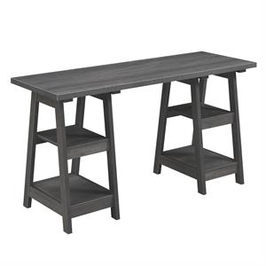 Pemberly Row Contemporary Double Trestle Desk in Gray Wood Finish