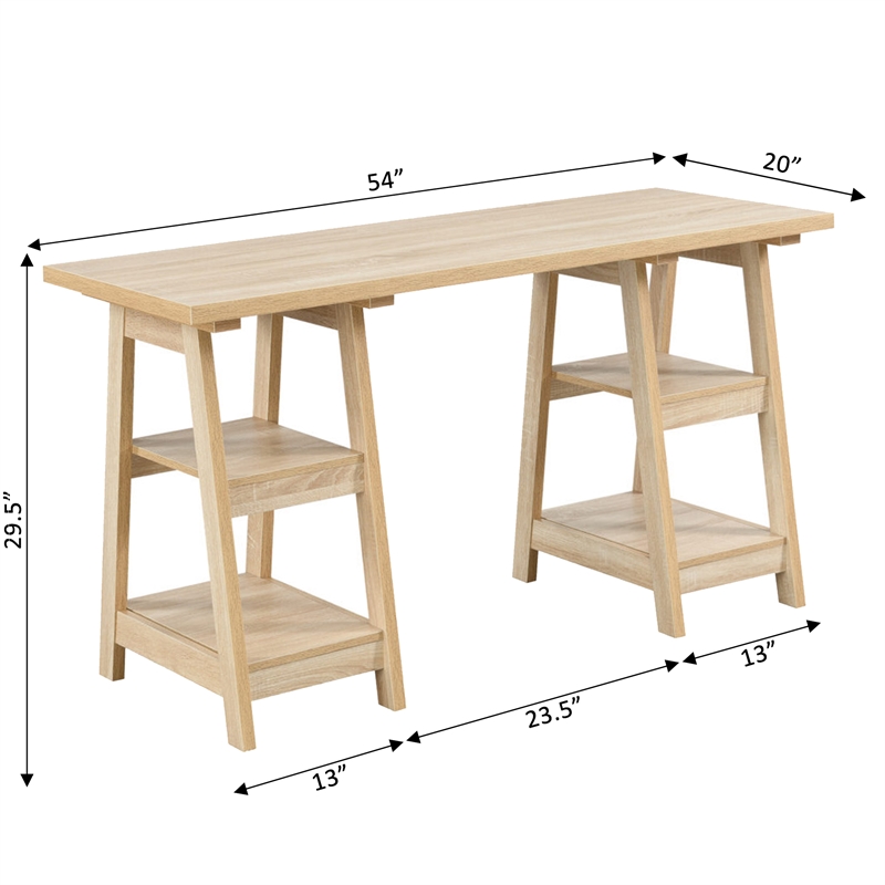 Pemberly Row Modern Double Trestle Desk in Natural Wood Finish