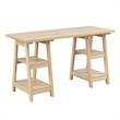 Pemberly Row Modern Double Trestle Desk in Natural Wood Finish
