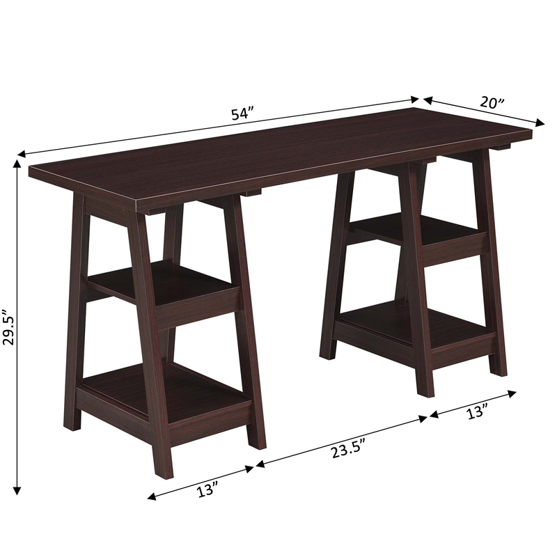Pemberly Row Modern Double Trestle Desk in Espresso Wood Finish
