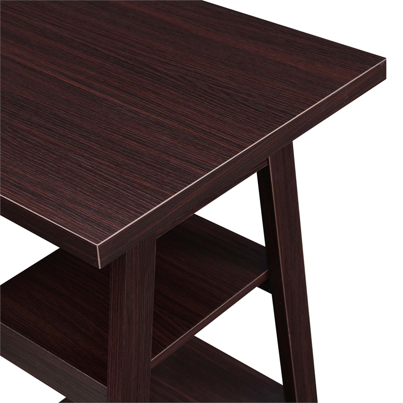 Pemberly Row Modern Double Trestle Desk in Espresso Wood Finish