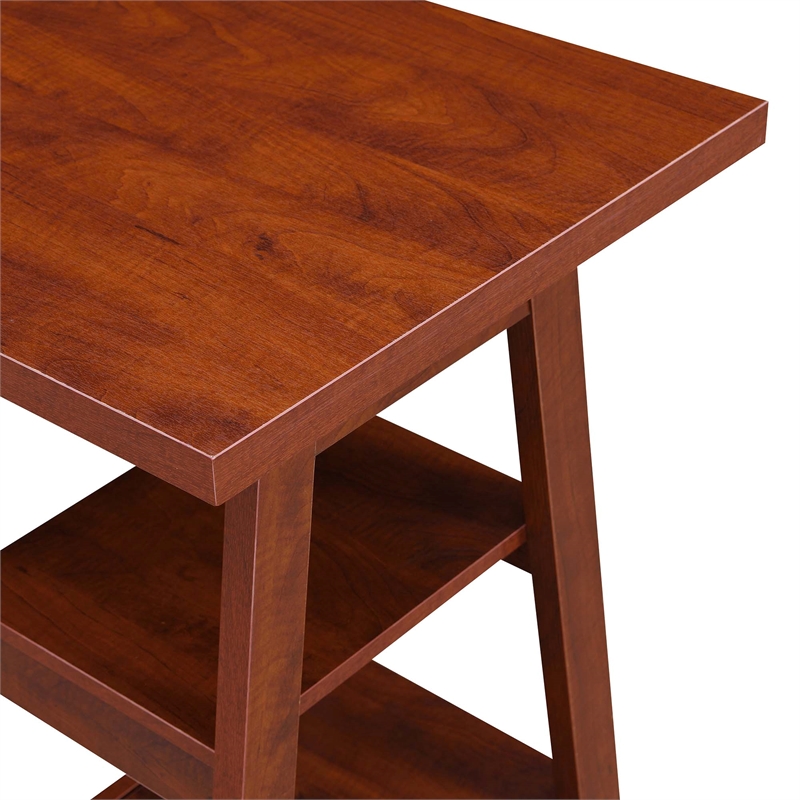 Pemberly Row Modern Double Trestle Desk in Warm Cherry Wood Finish