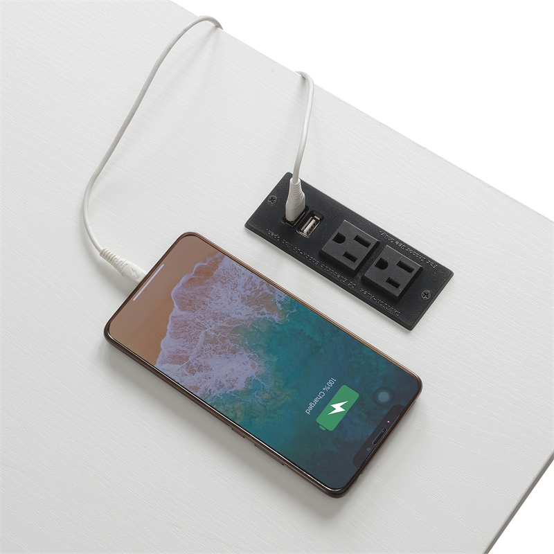 Pemberly Row Trestle Desk with Charging Station in White Wood Finish