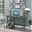 Pemberly Row Trestle Desk with Charging Station in Gray Wood