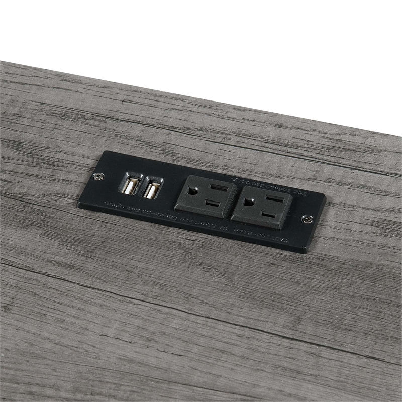 Pemberly Row Trestle Desk with Charging Station in Gray Wood