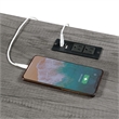 Pemberly Row Trestle Desk with Charging Station in Gray Wood